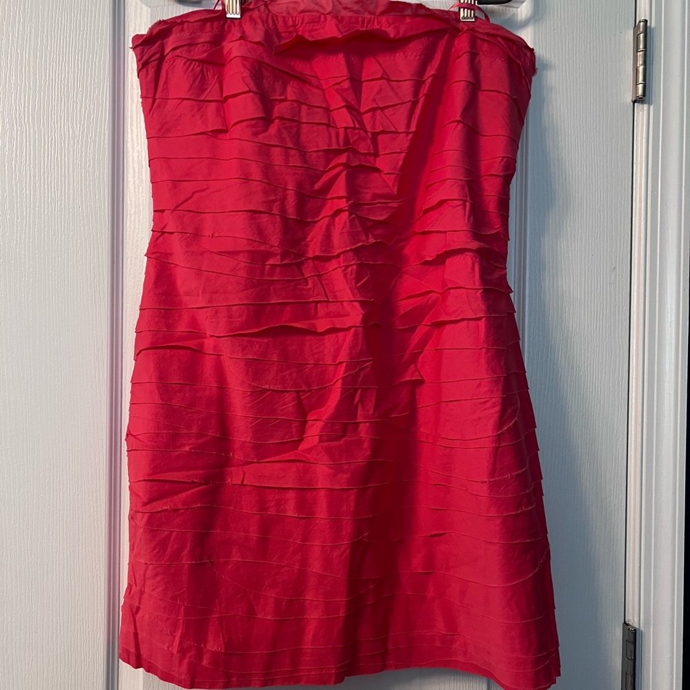 Coral pink, strapless, textured dress. J crew. Size 14